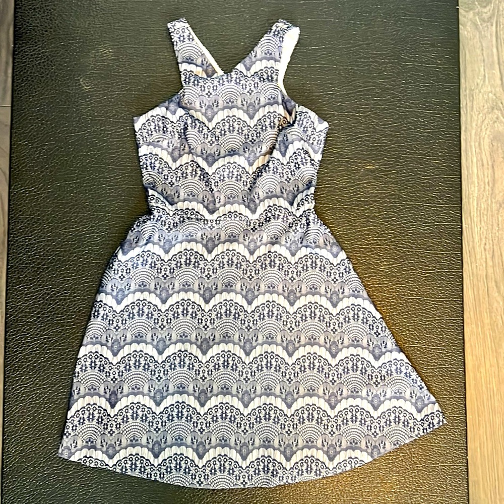 Lacey blue sleeveless midi length dress